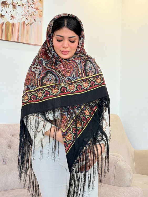 چارقد ترکمن ایتالیایی با پشم و ابریشم طبیعی - کد 1331