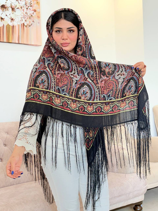 چارقد ترکمن ایتالیایی با پشم و ابریشم طبیعی - کد 1331