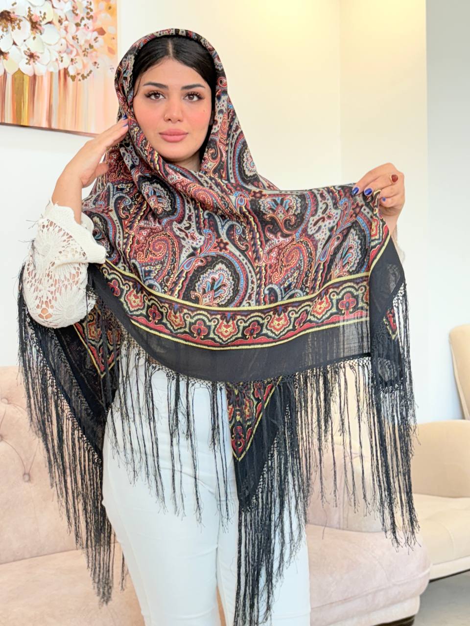 چارقد ترکمن ایتالیایی با پشم و ابریشم طبیعی - کد 1331