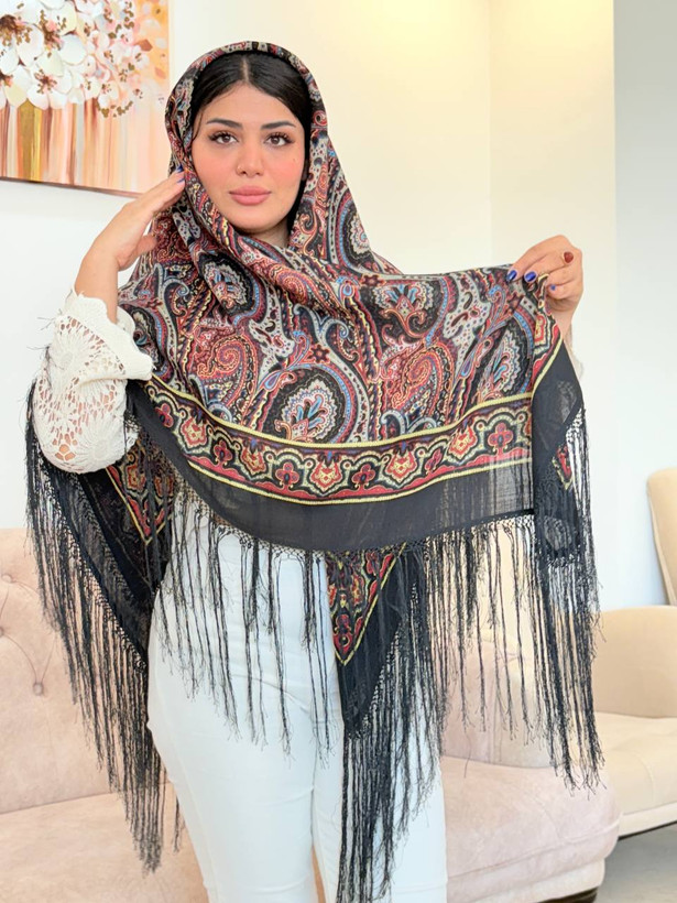 چارقد ترکمن ایتالیایی با پشم و ابریشم طبیعی - کد 1331