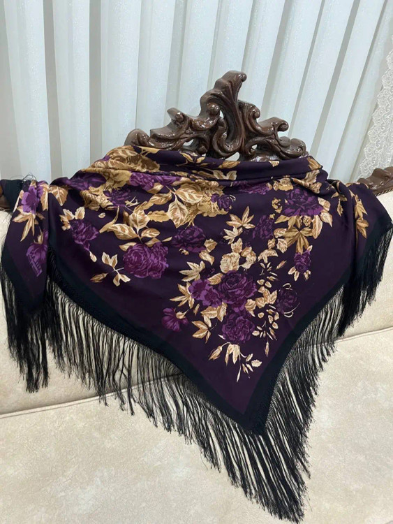 چارقد پشمی-ابریشمی ایتالیایی طرح ایلکای - کد 1337