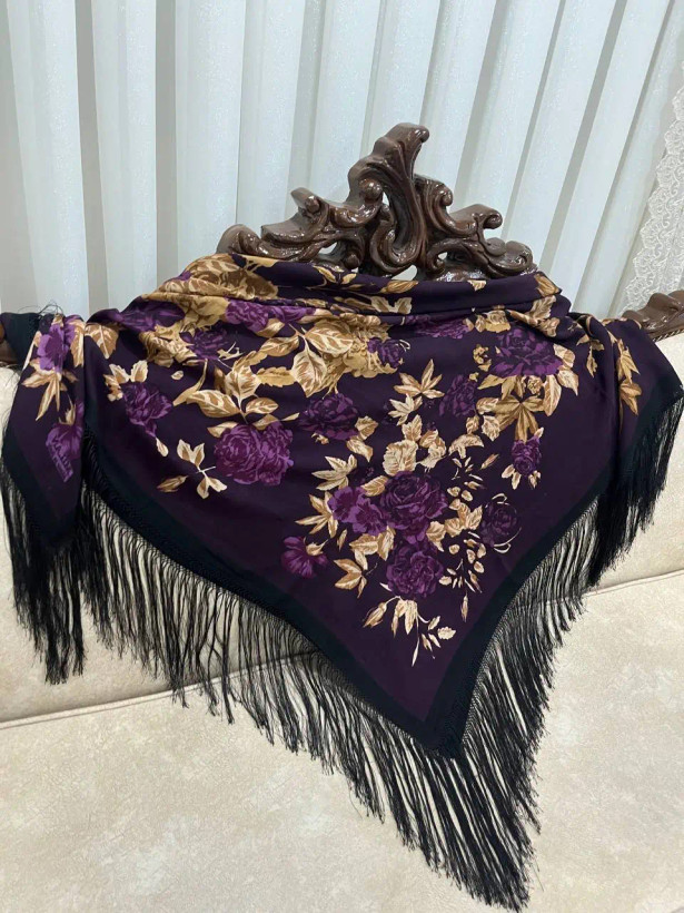 چارقد پشمی-ابریشمی ایتالیایی طرح ایلکای - کد 1337