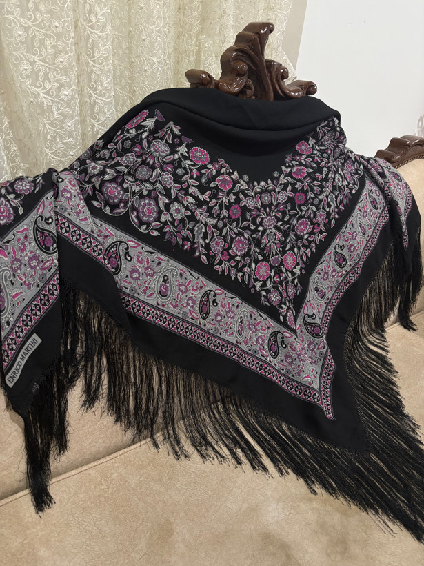 چارقد ایتالیایی مشکی گلداربنفش_کد۱۷۲۶