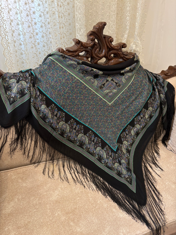 روسری ترکمنی ایتالیایی مشکی گلریز_کد1763