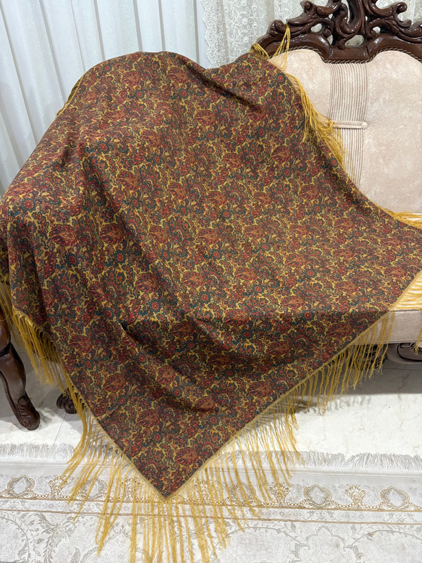 چارقد نخ شانتون طرح ریز خردلی خاص_کد۱۷۸۲