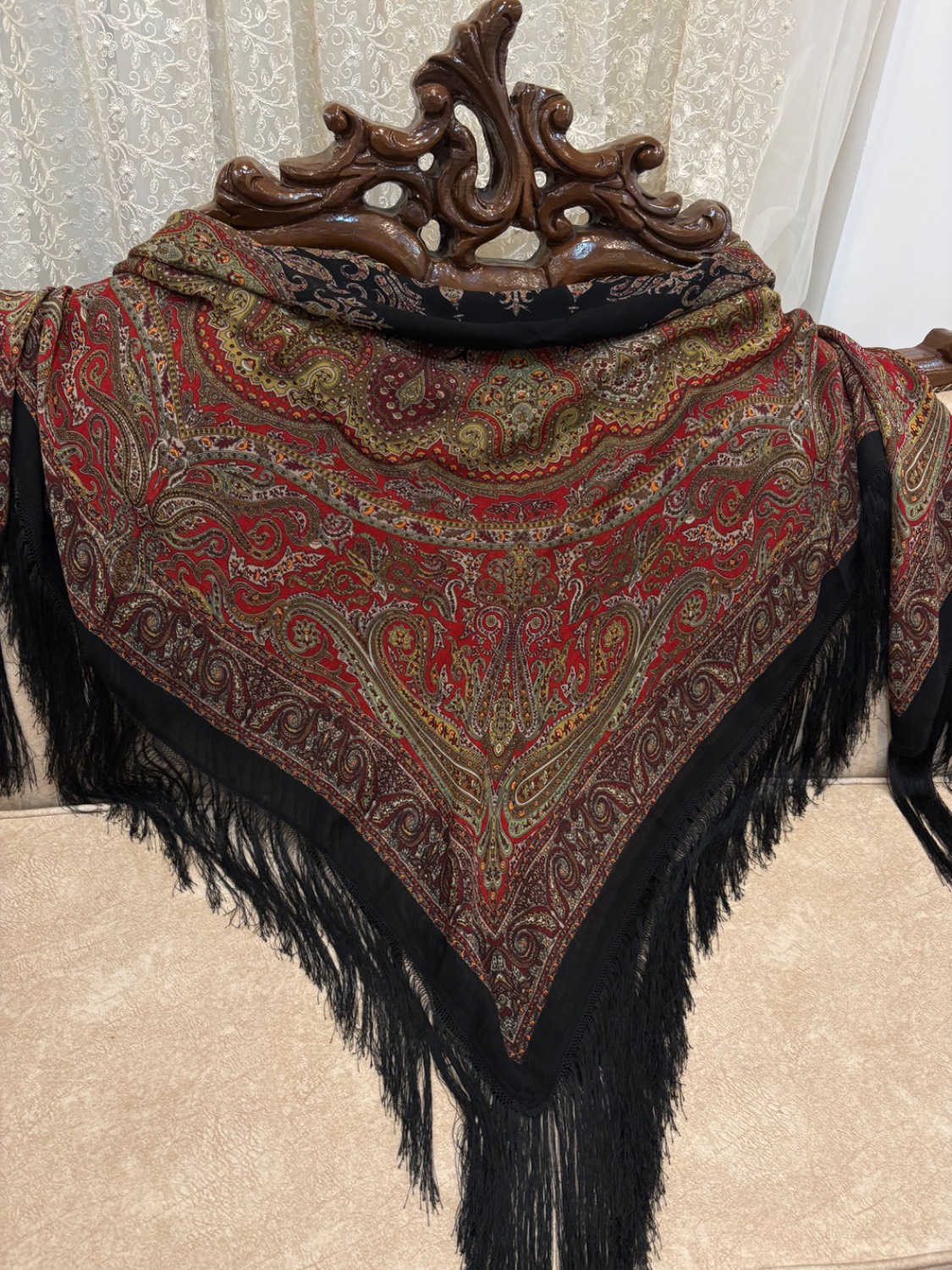 چارقد ایتالیایی زرشکی سنتی ترکمنی کدـ۱۹۳۹
