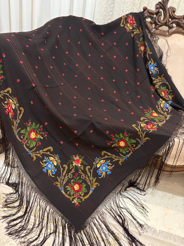 چارقد پشمی روس قهوه ای تیره کد۱۹۷۷