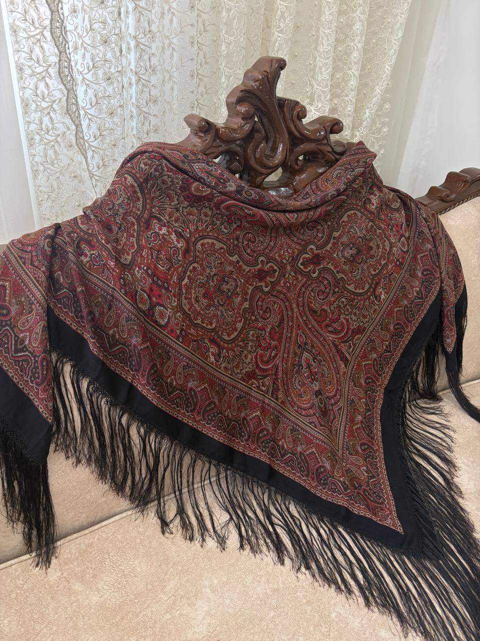 چارقد ایتالیایی نقش دار عنابی خوشرنگ 1996