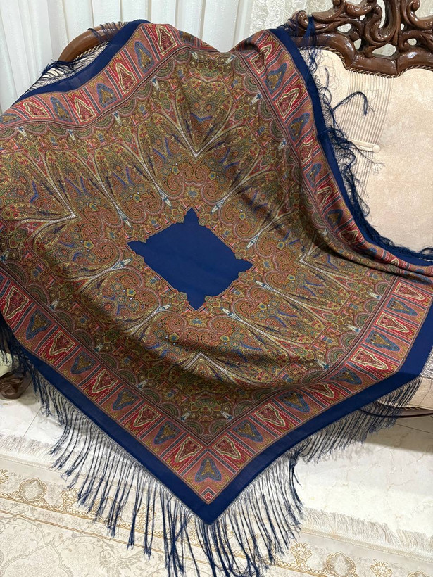 چارقد آبی قهوایی سنتی ترکمنی کد_۲۰66
